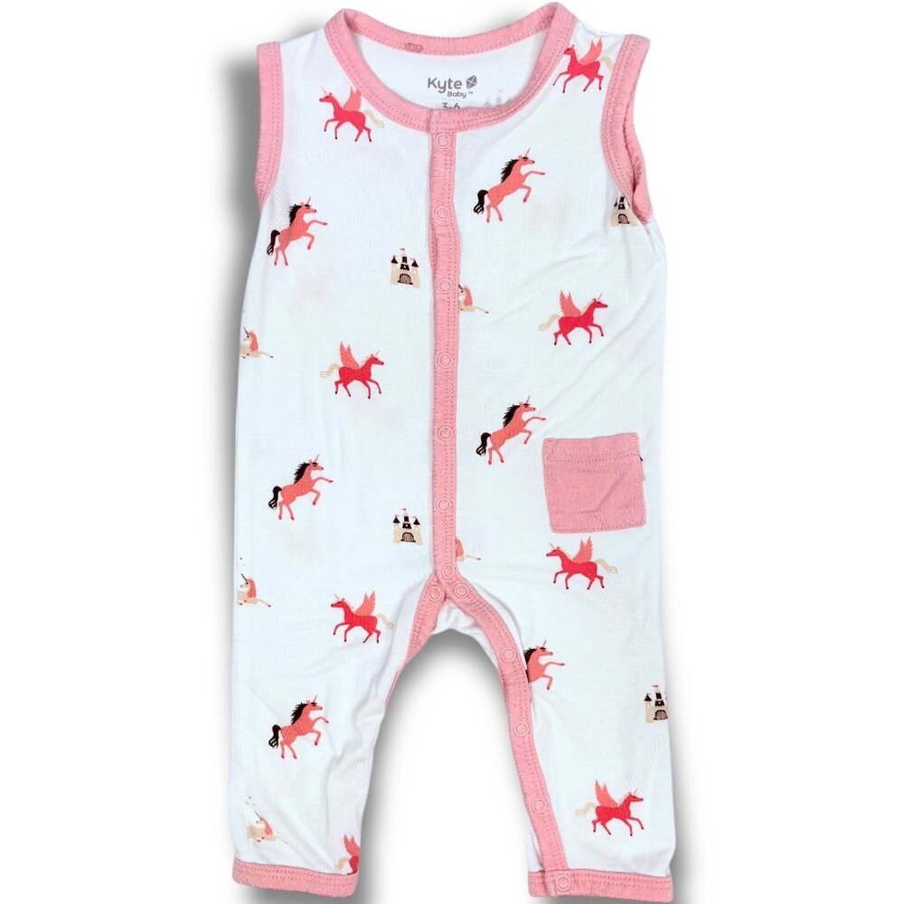 Kyte Baby Girl Unicorn Print Bamboo Sleeveless Romper Outfit 0-3m / 0-3 / 3m